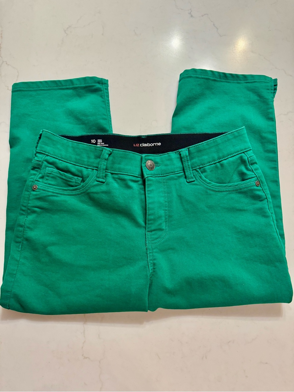 Liz Claiborne Sara Crop Mid-Rise Green Jeans Size 10